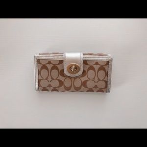 Brown/silver coach wallet & checkbook holder